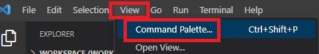 VSCodeのメニューの「View」の中の「Command Palette」をクリック